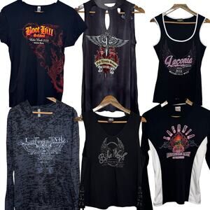 6 Womens Biker Bar Rally Shirts Full Throttle Saloon Laconia Boot Hill Bike Week